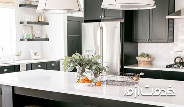 استفاده از رنگ سفید و سیاه در کابینت دو رنگ 